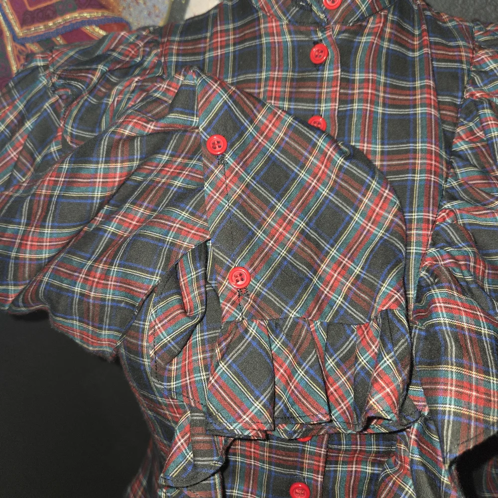 Diane Gilman Plaid Blouse with Red Accents - Picture 5 of 9